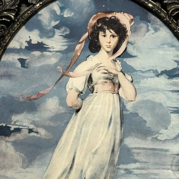 Vintage Pinkie Blue Boy Prints Ornate Oval Framed Made In Italy Glass *READ - Picture 12 of 16